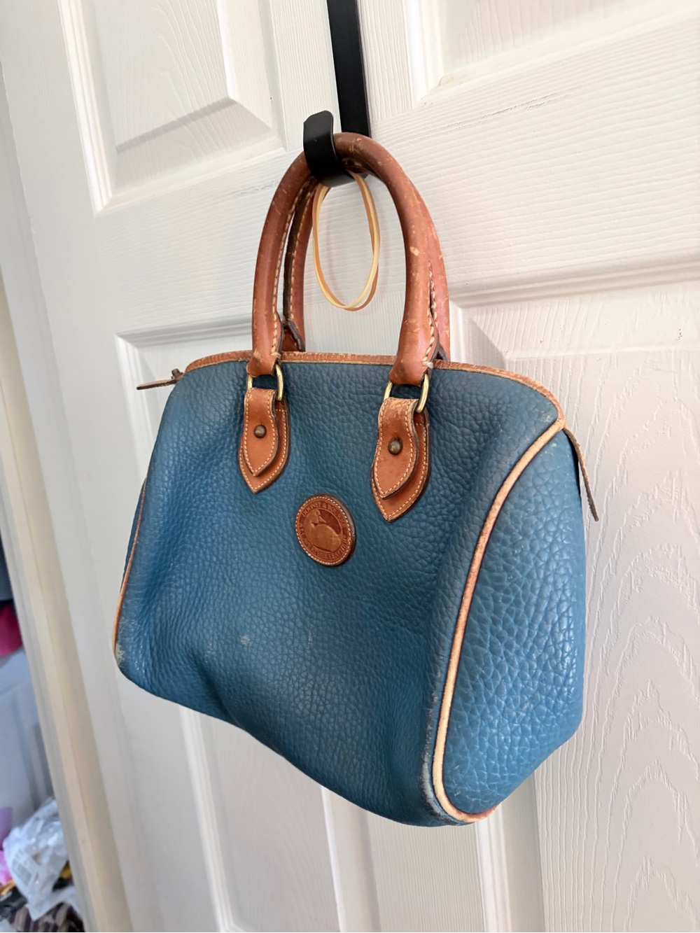 Dooney & Bourke Teal Pebbled Leather Satchel with Brown Trim older